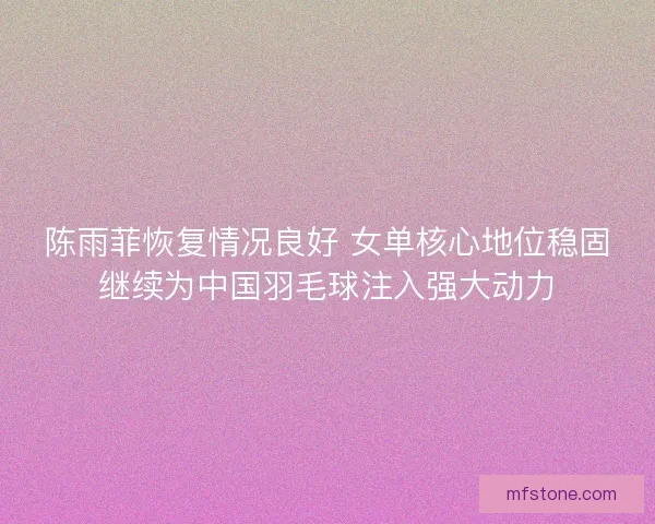 陈雨菲恢复情况良好 女单核心地位稳固继续为中国羽毛球注入强大动力